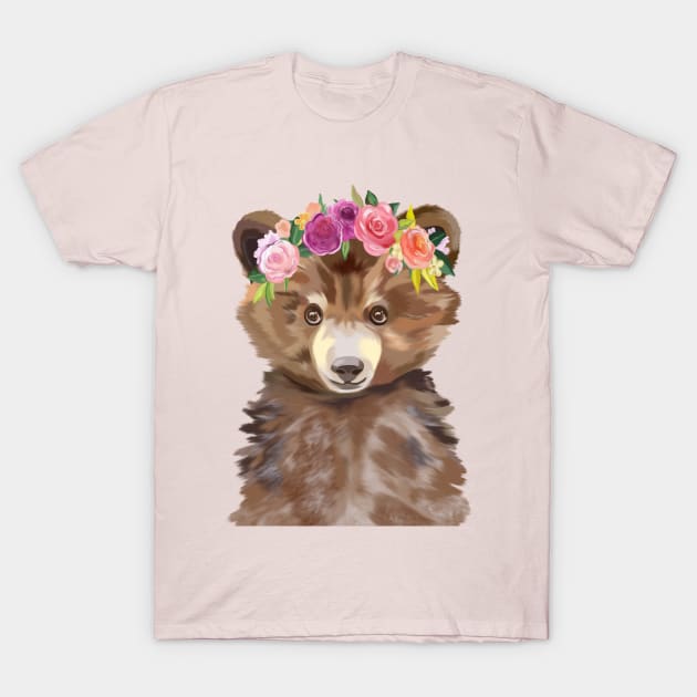 Bear with Flower Crown T-Shirt by Curtin Creative Art